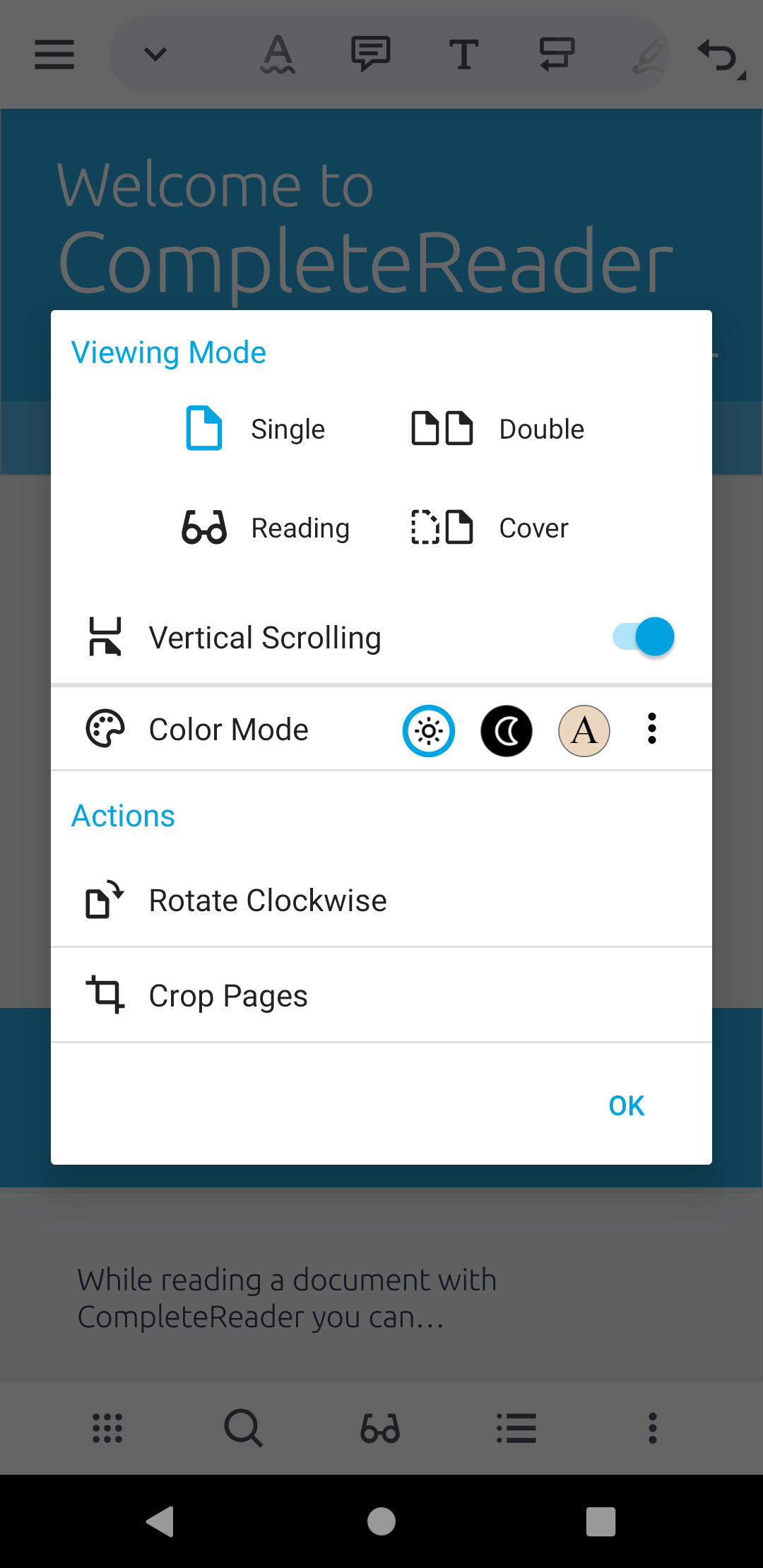 view mode dialog