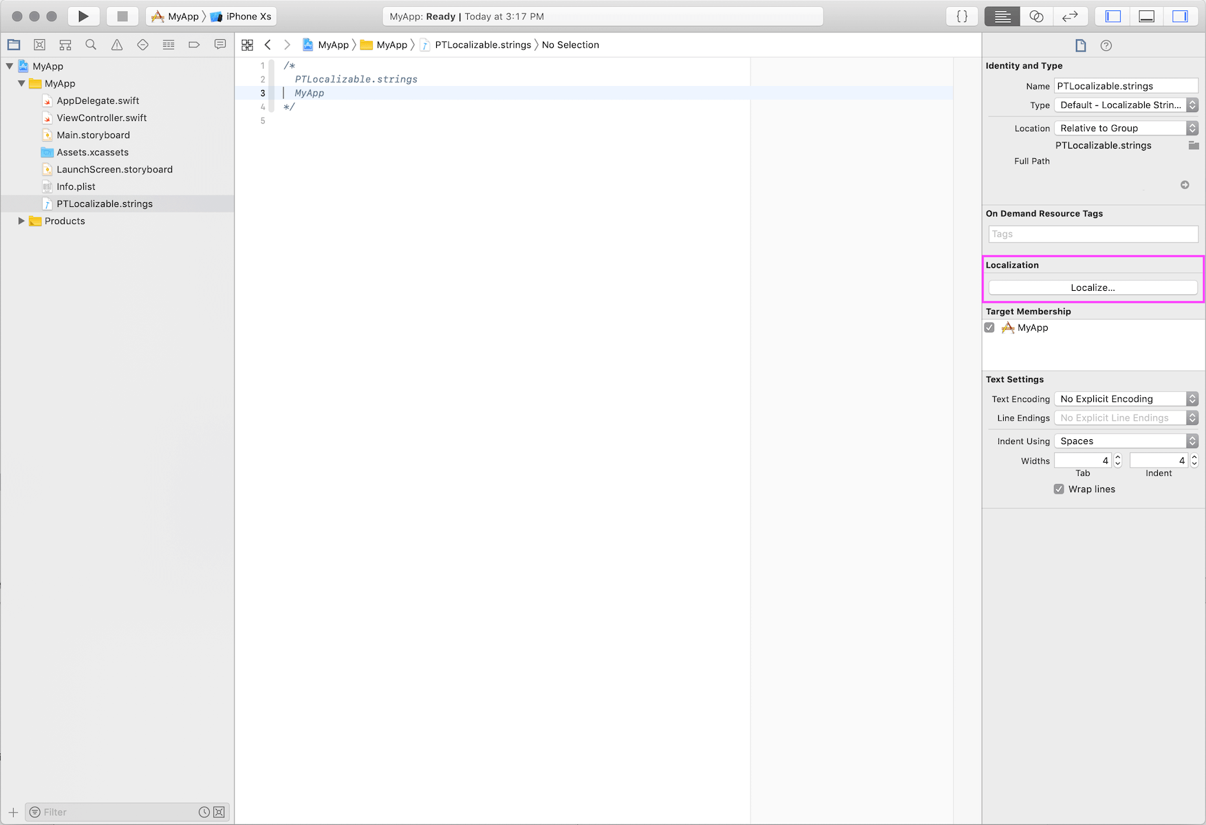 Localizing an existing file